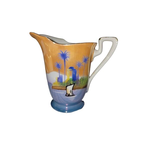 Noritake "M" Series 1930's Fine China Tropical Blue & Gold Trim Sugar & Creamer - Picture 3 of 9